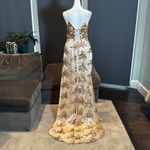Women’s Gold Mermaid Fit Prom Party Dress Sparkly Sequins Lace Up Back Size 8 Photo 3
