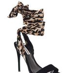 Steve Madden  Black Brown Lace Tie Up Wrap Around Oasis Leopard Open Toe Heel Photo 0
