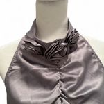 My Michelle  Gray Satin Sleeveless Ruched Floral Top Size Large Witchy Fairy Photo 2
