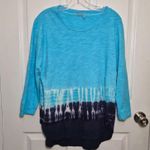 Fresh Produce Tie Dye Long Sleeve Medium Top Crew Neck Casual Turquoise Blue Photo 0