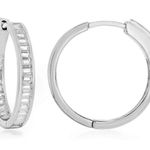 Sterling Silver 925 25mm Baguette CZ Hoop Earrings Photo 0