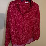 Monki  red & white polka dot button down L Photo 5
