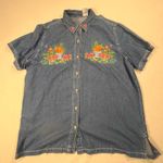 Vintage Denim Embroidered Floral Cottagecore Shirt Short Sleeve Button Women 18W Blue Size XL Photo 0