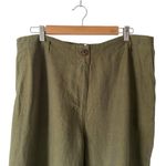 Poetry  Relaxed Straight Leg Yarn Dyed Linen Pants Forest Olive Green size 14 Photo 4