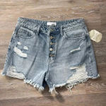 Vervet  by Flying Monkey Rigid Button Up High Rise Denim Shorts Photo 2