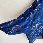 ZARA  Printed Blouse with Bow Semi-sheer Blue Sz Medium Photo 2