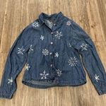 Vtg 90s New Direction Jean Denim Pastel Embroidered Snowflake Jacket Womens Sz L Blue Photo 0