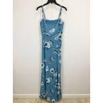 Lulus NEW  Feeling Elegant Slate Blue Floral Print Lace Up Slit Maxi Dress Medium Photo 4