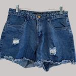 Dressberry Distressed Women's Cotton Denim Shorts 32 W/ Frayed Hem & Pockets Blue Photo 0