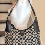 Coach Vintage  Black Jacquard Signature C Top Zipper Hobo Shoulder Bag w Buckle Photo 0