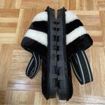 Jessica Carlyle Black/White Stripes Faux Fur Elastic Slingback Slides Slippers 9 Photo 5