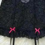 Dreamgirl Lingerie Y2K Black Floral Lace Babydoll Dress Medium Garters Neon Pink Photo 3