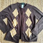 Sag Harbor Chocolate brown and tan dark academia argyle cardigan sweater Photo 0