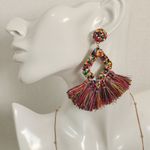 Boho Ethnic Multi Color Seed Bead and Tassel Fringe Earrings Red Photo 4
