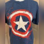 Marvel  Captain America splash-paint logo heather blue shortsleeve women’s tee. S Photo 1