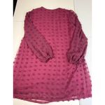 ABYOXI Burgundy Pom‎ Pom Swiss Dot Babydoll Mini Dress Long Sleeve Medium Red Photo 2