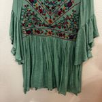 Umgee Embroidered Wide Sleeve Babydoll Tunic Top Green Small Garden Fairy Photo 2