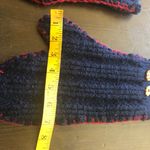 Vintage Thick Wool Knit Mittens Cookie Buttons Hand Crocheted Trim Navy Blue L Photo 5