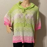 Bibi Rhyme Or Reason Lightweight Striped Hoodie Sweater Green Pink Size Medium Photo 5