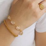 Vintage Polished Rose Quartz Stones with Gold Wire Cage Bracelet EUC Pink Photo 0