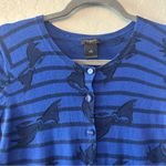 Ann Taylor blue and black striped bow print cardigan sweater size medium Photo 2
