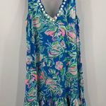 Lilly Pulitzer Camilla Swing Dress Size Medium Blue Flare Fancy Fins Pom Pom Photo 4