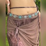 Turquoise Silver Color Vintage Carved Flower Style, Waist Chain Belt Photo 6