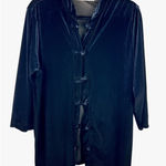 Amanda Smith Black Velvet Mandarin Collar Button Front Long Sleeve Blouse Top L Photo 0