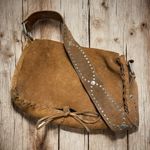 Brown Suede Shoulder Bag Purse Hobo Saddle Leather Studded Boho Western Photo 0