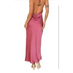 NEW Rose Satin Halter Neck Backless Slit Cowl Back Ruched Maxi Dress M Pink Size M Photo 1