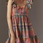Anthropologie NWT Pilcro  Multicolor pink combo plaid babydoll mini dress size S Photo 0