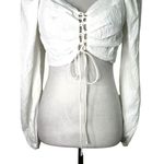 Topshop Crop Top Lace Up Front Long Sleeve Cropped Hem Cotton Blend White 6 NWT Photo 3