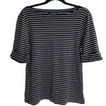 Ralph Lauren Lauren Navy Blue Gold Boat Neck Nautical Stripe Sparkly Blouse XL Photo 0