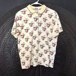 Vintage Tail Novelty Print Golf Polo Shirt Women XL Butter Yellow Preppy Resort Red Photo 1