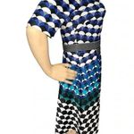 Gabby Skye Geometric Half Sleeve Fit Flare Dress Blue Black Gold Zip Womens 4 Photo 6