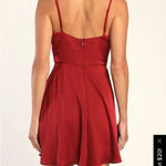 Lulus  Fanciful Flirt Burgundy Satin Cowl Neck Skater Mini Dress Size Small Photo 3