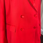 Women’s Red 2 Piece Formal Tuxedo Suit Satin Peak Lapel Dbl Breasted L **READ Size L Photo 14