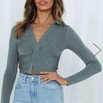 Hello Molly HELLO MOLLY PATIENCE NEEDED CROP KHAKI LONG SLEEVES GREEN SIZE S Photo 2