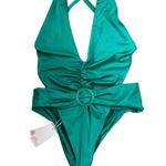 Agua Bendita NEW Sue Carden Belted Ruched Plunge One Piece Swimsuit Green XL Photo 1