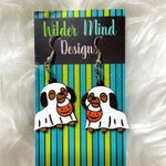 Halloween Dog Ghost Pumpkin Jack O Lantern Dangle Earrings Photo 0