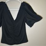 Free People  Cupcake Black Ruched V Neck Puff Sleeve Boho Top Women’s Size Small Photo 4