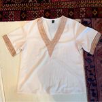 SheIn 🛍️ White v neck embellished lace short sleeve shirt Photo 1