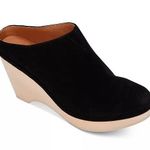 Gentle Souls - Skylar Wedge Mules Black Suede Leather Wood Block Heel Photo 0
