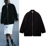 ZARA  Monteco Wool Front Zip Oversized Bomber Jacket Black Size XS Photo 3
