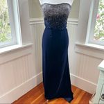 Vintage Precious Formals Black Velvet Rhinestone Gown Strapless Size 2/4 Prom Blue Photo 1