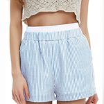 Exlura Blue and White Stripe High Waisted Boxer Shorts Size Small Photo 0