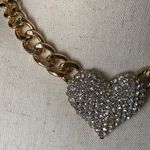Boutique Beautiful gold color chunky necklace with a large heart covered in rhinestones, 15 inch chain with a 3 inch extender, excellent condition Photo 5