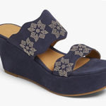 Jack Rogers  Margaux Suede Studded Wedge Sandals Denim Navy Blue size 8 shoes Photo 0