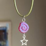 Handmade unique retro vintage chic fairy boho style necklace w/ quality Czech glass swirl bead & star 🌀🍃💛 Photo 0