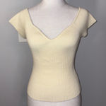 ASTR the Label Cream Ribbed Knit Top V Neck Short Sleeve Fitted Womens Small‎ Photo 0